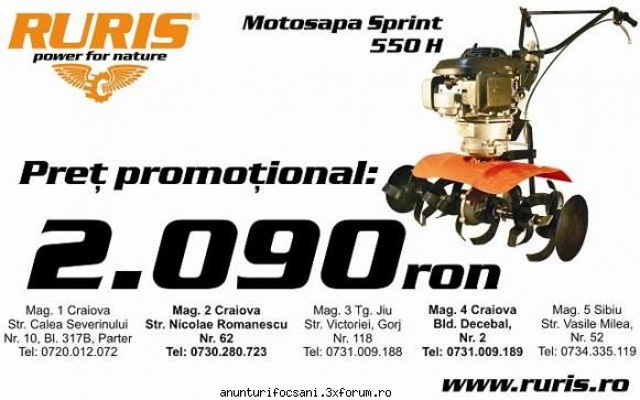 motosapa sprint 550h este o motosapa  marca ruris, are ax melcat roata melcata, latime de lucru